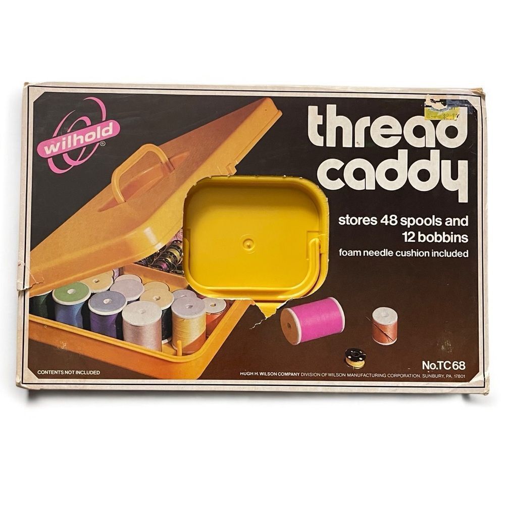 Thread Caddy Spool Bobbin Storage Foam Needle Cushion with Handle NOS